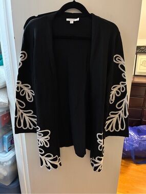 Chico's Soutache Cardi with White Embroidery - NWT
